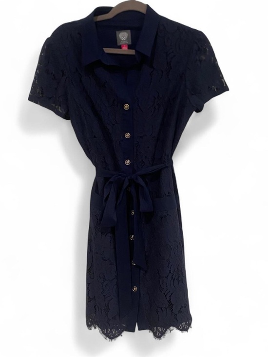 Vince Camuto Dresses & Skirts - VINCE CAMUTO NAVY LACE SHORT SLEEVE TIE WAIST BUTTON DOWN SHIRTDRESS SIZE 10